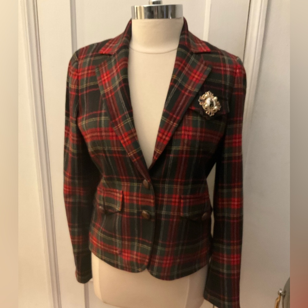 J. Crew Red and Green Tartan Blazer Jacket Size 8